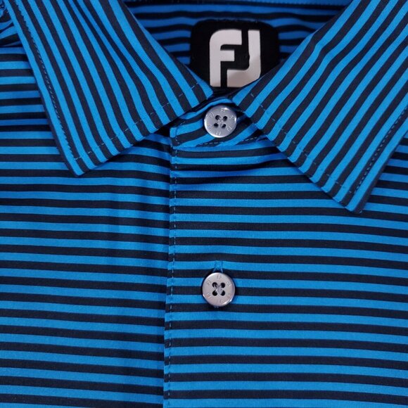 Footjoy FJ Mens Size Large Blue Black Striped SS Golf Performance Polo Shirt - Picture 4 of 12
